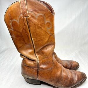 Vintage J Chisholm 911 Mens Size 10.5 EE Brown Tan Leather Western Cowboy Boots